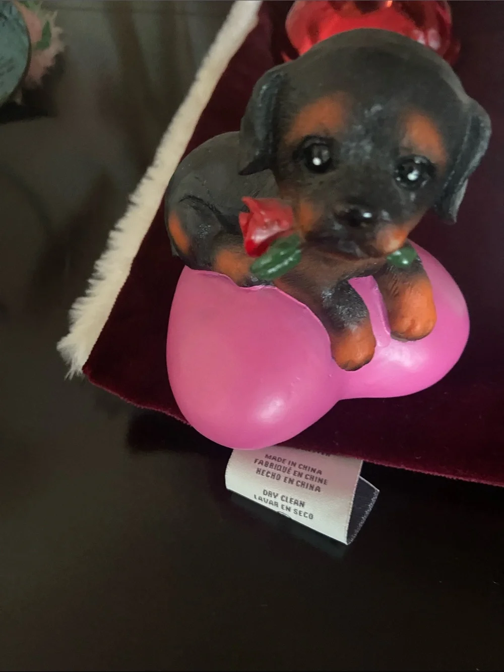 Dog Figurine Puppy on Pink Heart Decorative Pet Accent